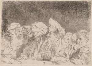 I farisei che dibattono (frammento dalla stampa dei cento fiorini) da Rembrandt van Rijn