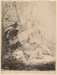 La piccola caccia al leone (con due leoni) da Rembrandt van Rijn