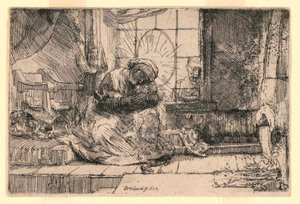 La Vergine e il Bambino con il Gatto e Giuseppe alla Finestra da Rembrandt van Rijn