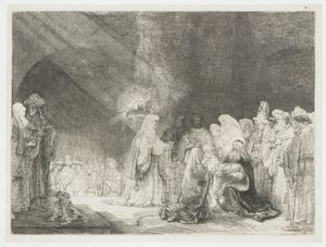 La presentazione al tempio: stampa oblungo da Rembrandt van Rijn