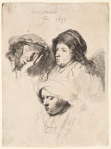 Tre Teste di Donne, Una Addormentata da Rembrandt van Rijn