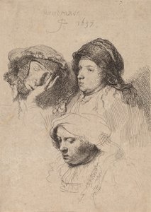 Tre Teste di Donne, Una Addormentata da Rembrandt van Rijn