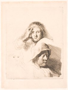 Tre Teste di Donne, una Leggermente Incisa da Rembrandt van Rijn
