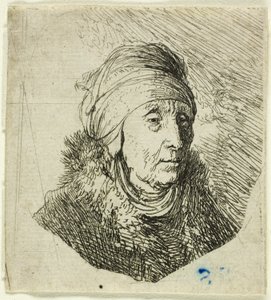 Donna con un alto copricapo avvolto intorno al mento: busto da Rembrandt van Rijn