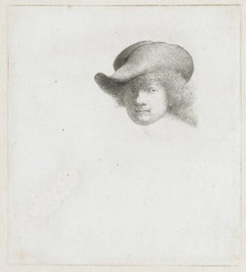 Autoritratto con cappello floscio e mantello decorato da Rembrandt van Rijn
