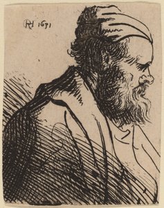Uomo dal naso schiacciato con un berretto da Rembrandt van Rijn and Studio of Rembrandt