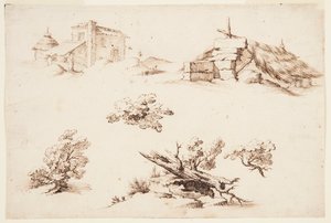 Schizzi di edifici e alberi