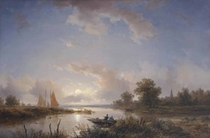 Pescatori in barca a remi al crepuscolo da Remigius Adrianus Haanen