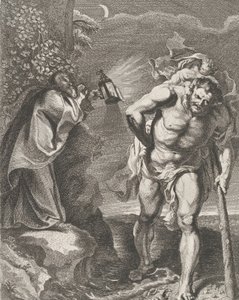 San Cristoforo che Porta il Bambino Gesù Attraverso un Ruscello, un Altro Uomo che Tiene..., ca. 1636-80 da Remoldus Eynhoudts
