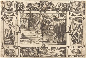Giasone doma i due tori di Marte da René Boyvin after Leonard Thiry