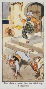 Proverbio orientale: Ospite per due giorni, ma il terzo giorno è un fastidio (litografia a colori)