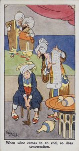 Proverbio orientale: Quando il vino finisce, finisce anche la conversazione (litografia a colori) da René Bull