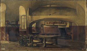 Le cucine del castello di Maisons-sur-Seine, 1881-1891 circa (olio) da René Maurice Fath