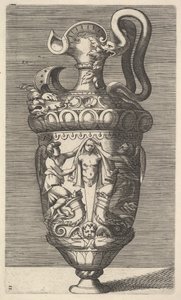 Vaso con due figure alate che drappeggiano un termine, XVII secolo da Rene Boyvin