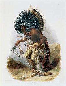 Pehriska-Ruhpa, Guerriero Minatarre nel Costume della Danza del Cane, 1843 da Rene Rollet
