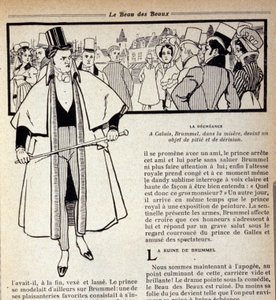 Rappresentazione di George Bryan Brummel (1778 - 1840), il re dei dandy, in esilio a Calais. Illustrazione di René Vincent. XIX secolo. da Rene Vincent