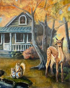 Cervi e scoiattoli in autunno da Renee Machan Cottagecore Artist