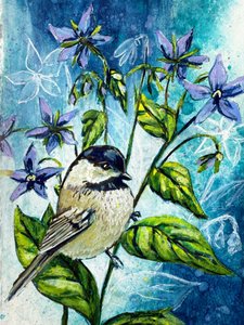 Cinciarella del giardino blu da Renee Machan Cottagecore Artist