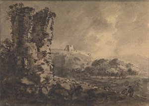 Paesaggio classico con rovina a sinistra, due figure a destra da Rev. William Gilpin