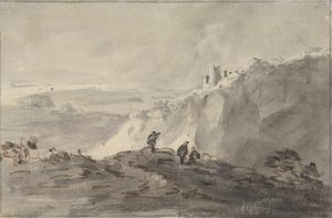 Tre figure in un paesaggio collinare con rovine, oltre da Rev. William Gilpin