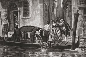 Passeggeri che scendono da una gondola sul Canal Grande, Venezia, Italia, fine XIX secolo da Reverend Samuel Manning