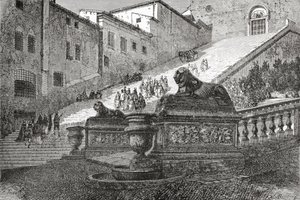 Scala che conduce alla Basilica di Santa Maria in Aracoeli, Roma, Italia, alla fine del XIX secolo. Da 