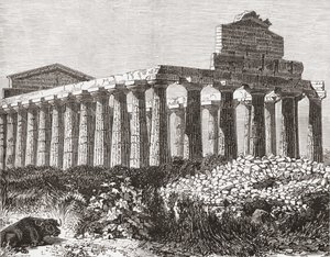 Tempio di Paestum, Italia alla fine del XIX secolo. Da Italian Pictures di Rev. Samuel Manning, pubblicato c.1890 da Reverend Samuel Manning
