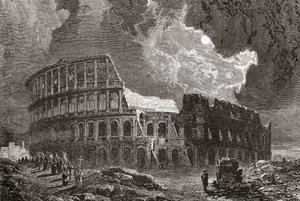Il Colosseo, Roma, Italia al chiaro di luna, alla fine del XIX secolo. Da Immagini Italiane di Rev. Samuel Manning, pubblicato c.1890.