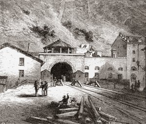 Il Tunnel Ferroviario del Fréjus, chiamato anche Tunnel del Moncenisio, Alpi Europee, dal lato italiano alla fine del XIX secolo. Da Immagini Italiane di Rev. Samuel Manning, pubblicato c.1890. da Reverend Samuel Manning
