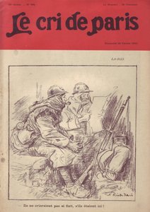 Illustrazione di Ricardo Flores per la Copertina di Le Cri de Paris, 20/02/16 - Là-bas "Non griderebbero così forte se fossero qui." - Guerra del 14-18, Stampa/Media, Vita del Soldato, Trincee, Vita Quotidiana, Fumare, Marmellata, Fucili - Soldati, Civili da Ricardo Flores