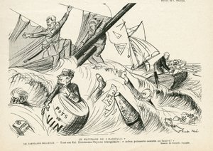 Illustrazione di Ricardo Flores (1878-1918) in Le Rire, 25/05/12 - Il naufragio del radicalismo - Radicalismo, Marina Marittima, Fumare, Yachting, Tabacco - Combes Emile (1835-1921), Andre Louis (1838-1913), Pelletan Camille (1846-1915) - Parodia grafica da Ricardo Flores