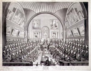 Il Sindaco, gli Aldermen e il Consiglio Comunale nella Sala del Consiglio Guildhall, Londra, inciso da Thomas Sutherland (pub. 1825) (litografia) da Richard (after) Dighton