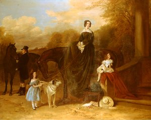 Una famiglia con i loro cacciatori e cani fuori da un maniero, 1841 da Richard Ansdell