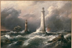 H.M.S. Lord Warden al largo dei fari di Eddystone da Richard Brydges Beechey