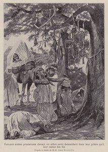 Donne arabe che si prostrano davanti a un albero sacro pregando di avere figli (litografia) da Richard Caton II (after) Woodville