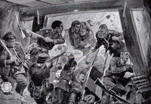 La Guerra Russo-Giapponese: una lotta corpo a corpo nelle opere di terra a Port Arthur, illustrazione da 