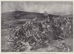Il disastro a Koorn Spruit, la Royal Horse Artillery al lavoro con i loro cannoni (litografia) da Richard Caton II (after) Woodville