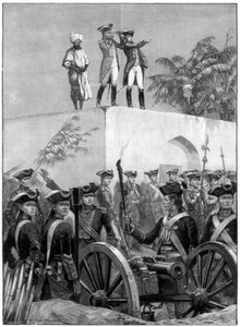 Clive sul tetto del lodge di caccia del Nawab Siraj Ud Daulah, India, 1757, 1893 da Richard Caton II Woodville