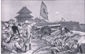 Tientsin: combattimenti sulle mura (litografia) da Richard Caton II Woodville