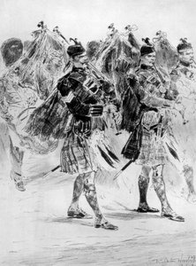 Al lamento delle cornamuse, il lamento dei soldati delle Highlands, 1910 da Richard Caton II Woodville