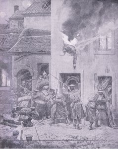 A corpo a corpo con il nemico: Combattimenti casa per casa a Ypres, dalla Storia della Grande Guerra Vol 3 pubblicata da Waverley Book Co Limited, c.1920 da Richard Caton Woodville