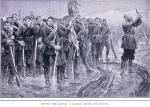 Prima della battaglia: Una preghiera russa per il successo, illustrazione da Cassells History of the Russo-Japanese War Vol 1, c.1900