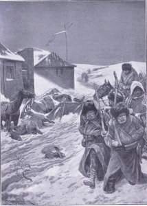 La marcia senza fine verso est: Una vista familiare lungo la strada, illustrazione da Cassells History of the Russo-Japanese War Vol 1, c.1900 da Richard Caton Woodville