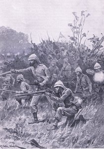 Avanzata delle forze britanniche nella campagna Ashanti del 1873, illustrazione da British Battles on Land and Sea, 1915 da Richard Caton Woodville junior
