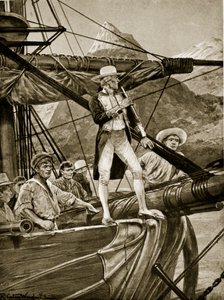Il capitano Cook si avvicina alla Nuova Zelanda, illustrazione da 