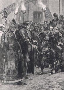 Edoardo III che saluta il Principe di Galles dopo la Battaglia di Crecy, illustrazione da 