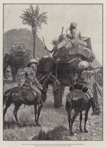 Le nostre truppe in Birmania, fanteria montata con elefanti da bagaglio che attraversano le colline Shan