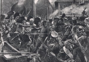 I 42nd Highlanders che cacciano i francesi da Elvina, illustrazione da 