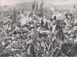 La battaglia di Minden, 1 agosto 1759, illustrazione da British Battles on Land and Sea, 1915 da Richard Caton Woodville junior
