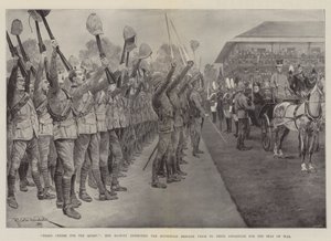 Tre evviva per la regina!, Sua Maestà ispeziona la Household Brigade prima della loro partenza per il fronte da Richard Caton Woodville junior